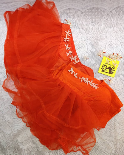 Butterfly Orange Net Frill Sleeves Blouse