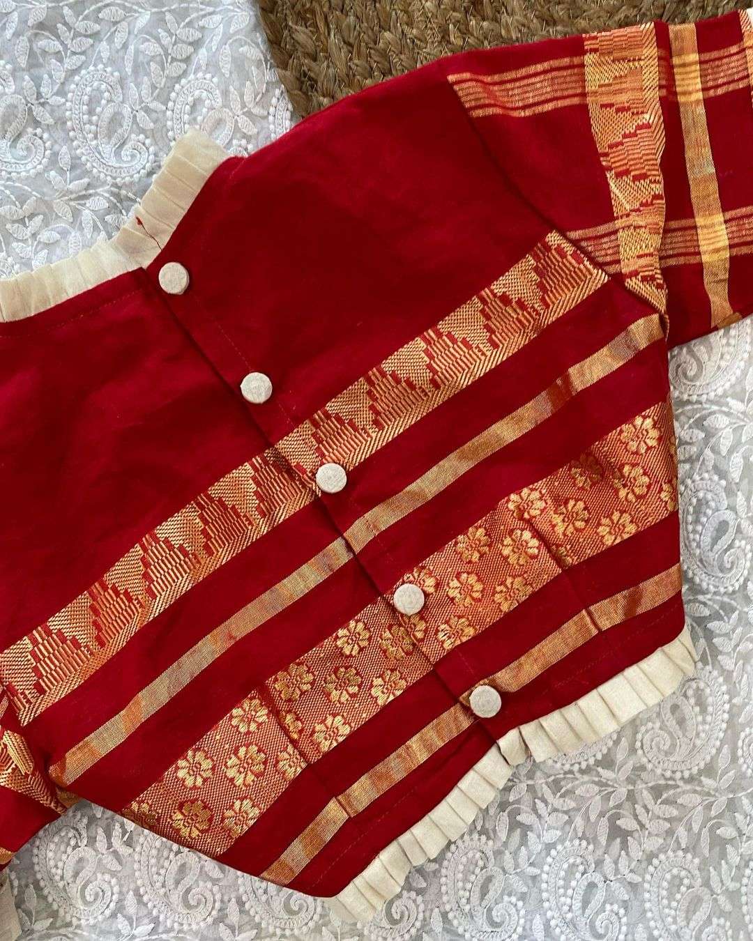 red boat neck blouse image