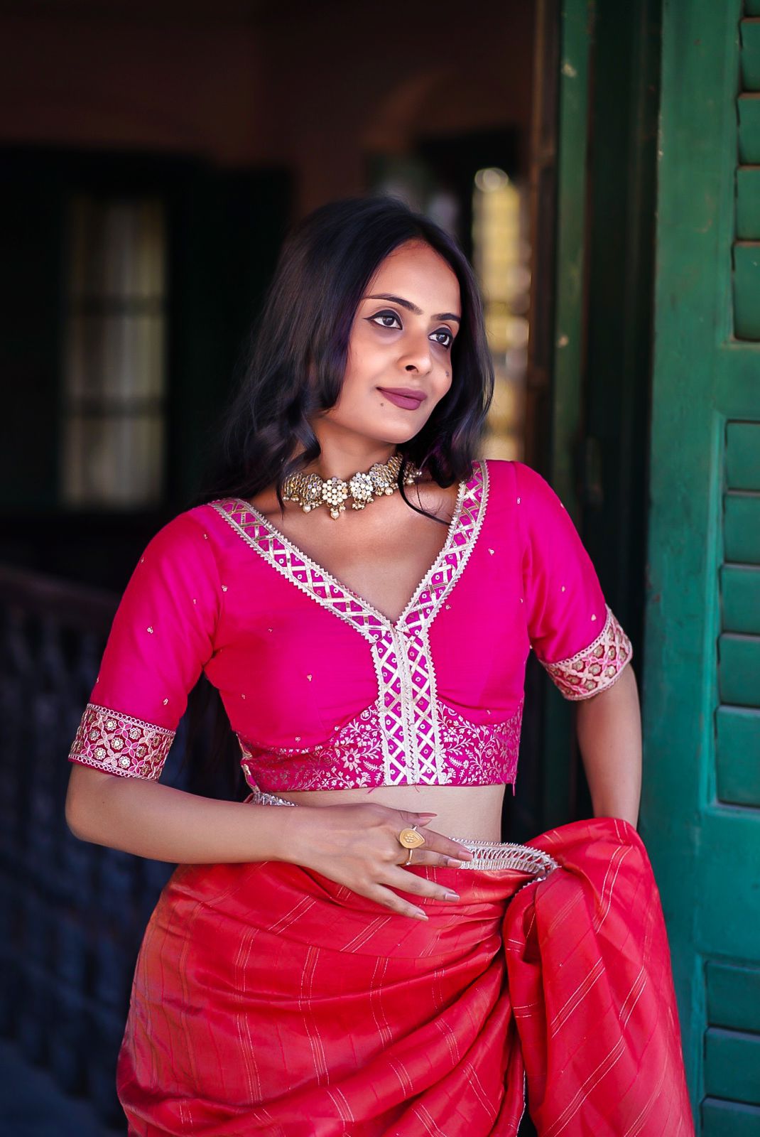 Nur Jahan In Red Saree