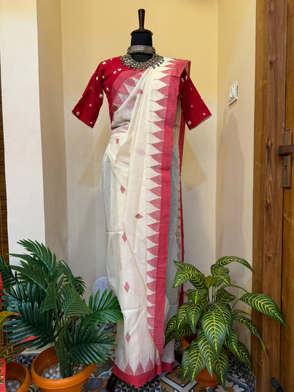 PUJOR SAREE Handwoven Jamdani