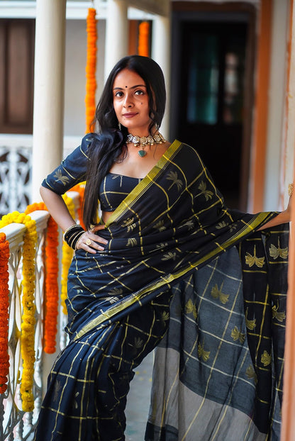 Kadali In Black Handwoven Cotton Blouse