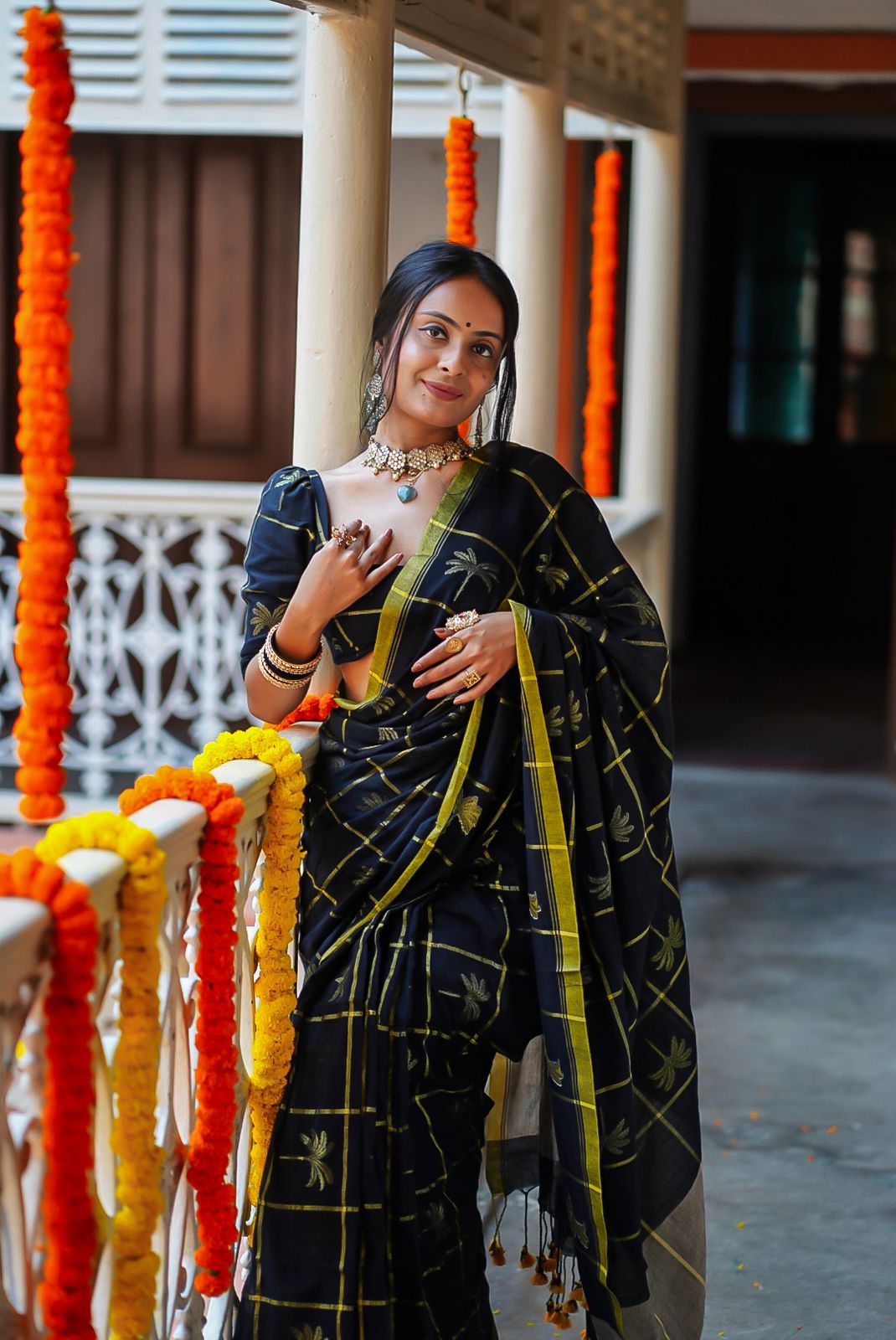 Kadali In Black Handwoven Cotton Blouse