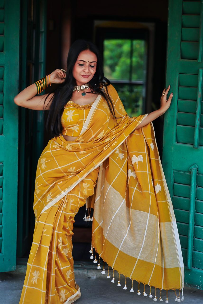 Sunshine in Jalgaon Handwoven Cotton Saree