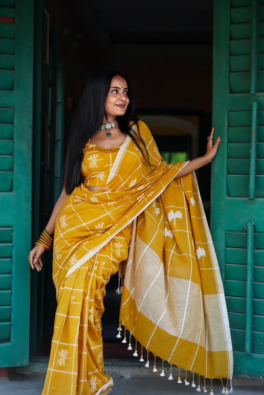 Sunshine in Jalgaon Handwoven Cotton Saree