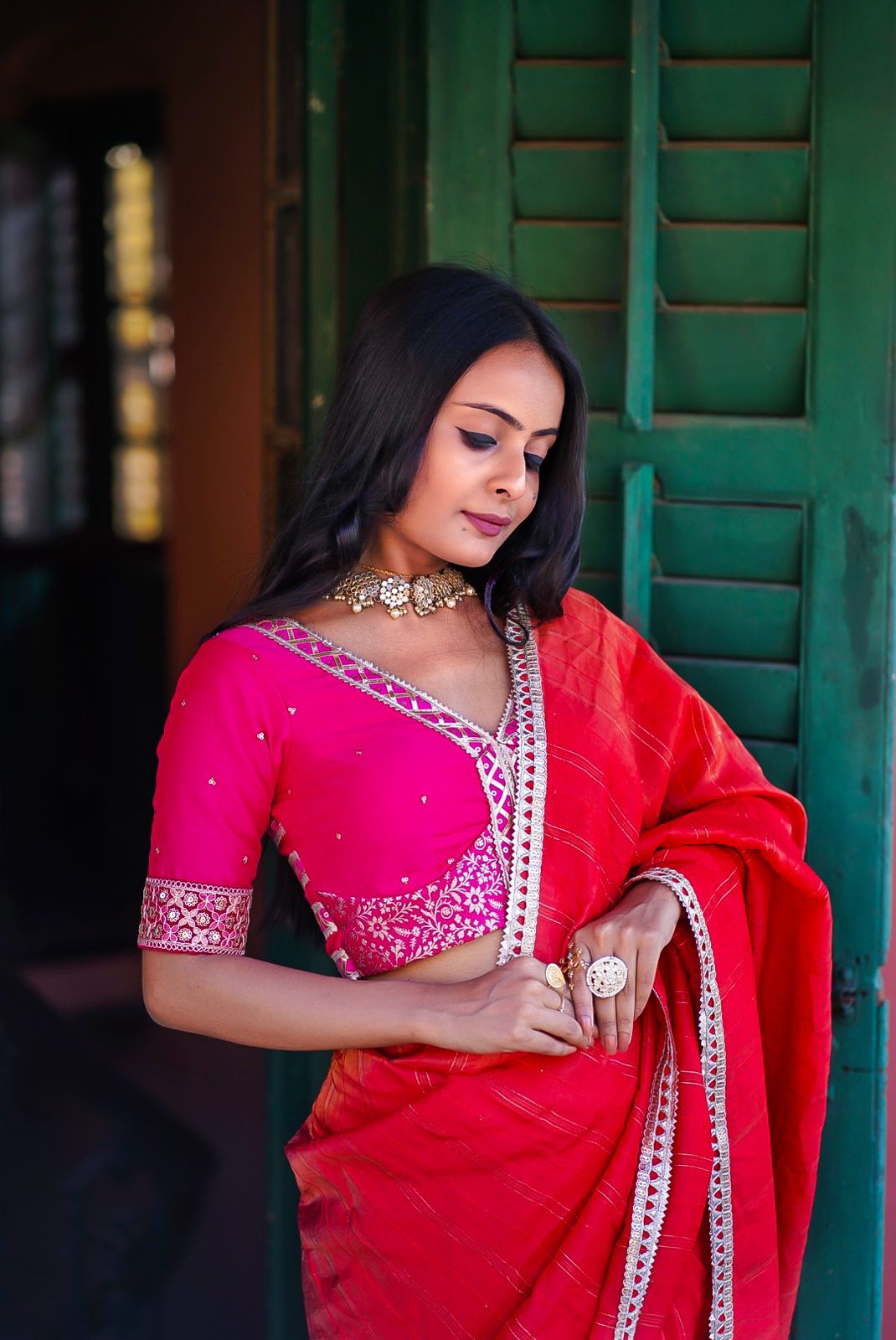 Nur Jahan In Red Saree